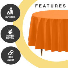Premium Round Orange Plastic Table Covers | 12 Pack | 84 in.