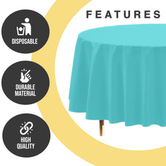 Premium Round Aqua Blue Plastic Table Cover | 84 in.