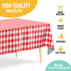 Red Gingham Flannel Backed Plastic Table Cover  | 54 in. x 108 in.