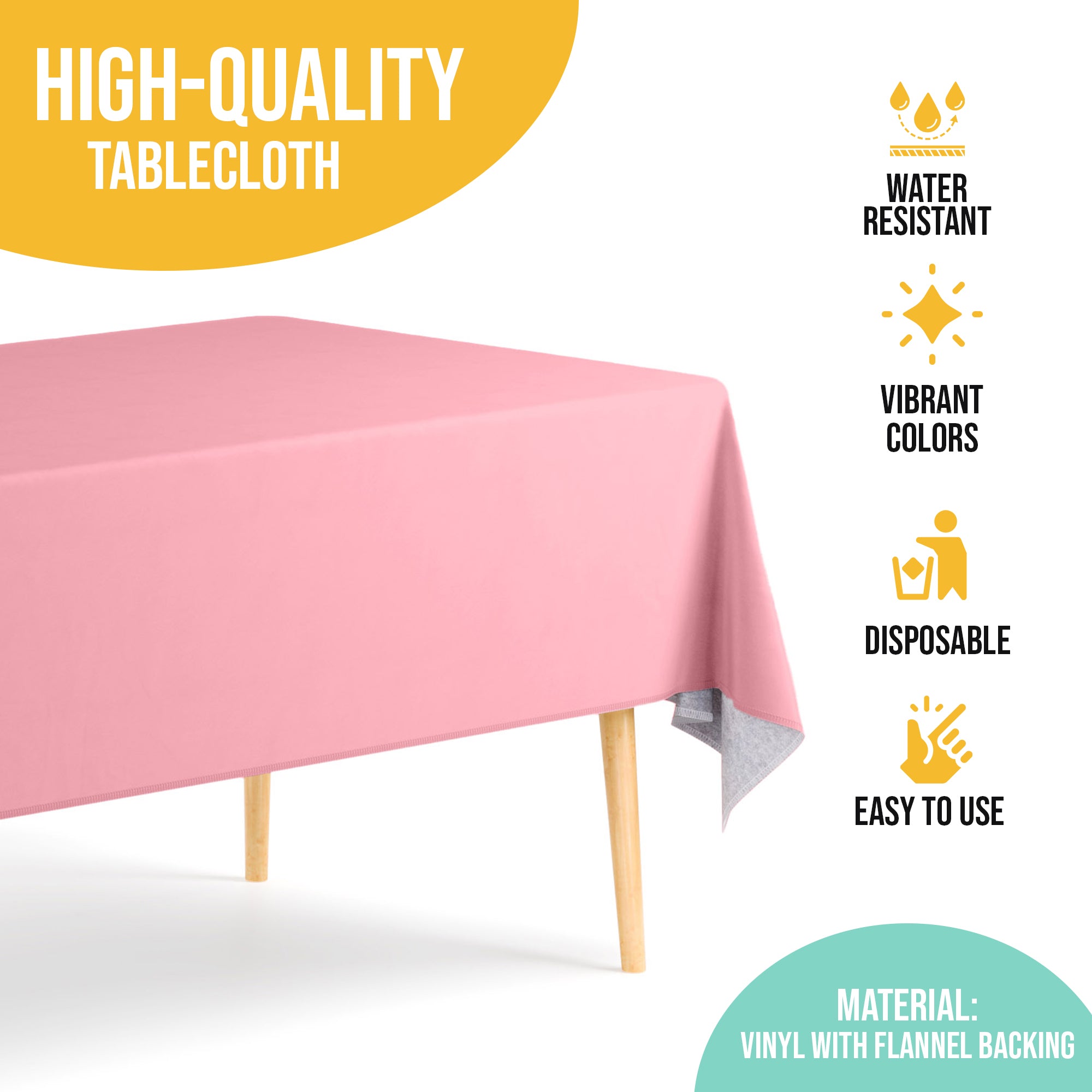 Pink Flannel Backed Plastic Table Cover  | 54 in. x 108 in.