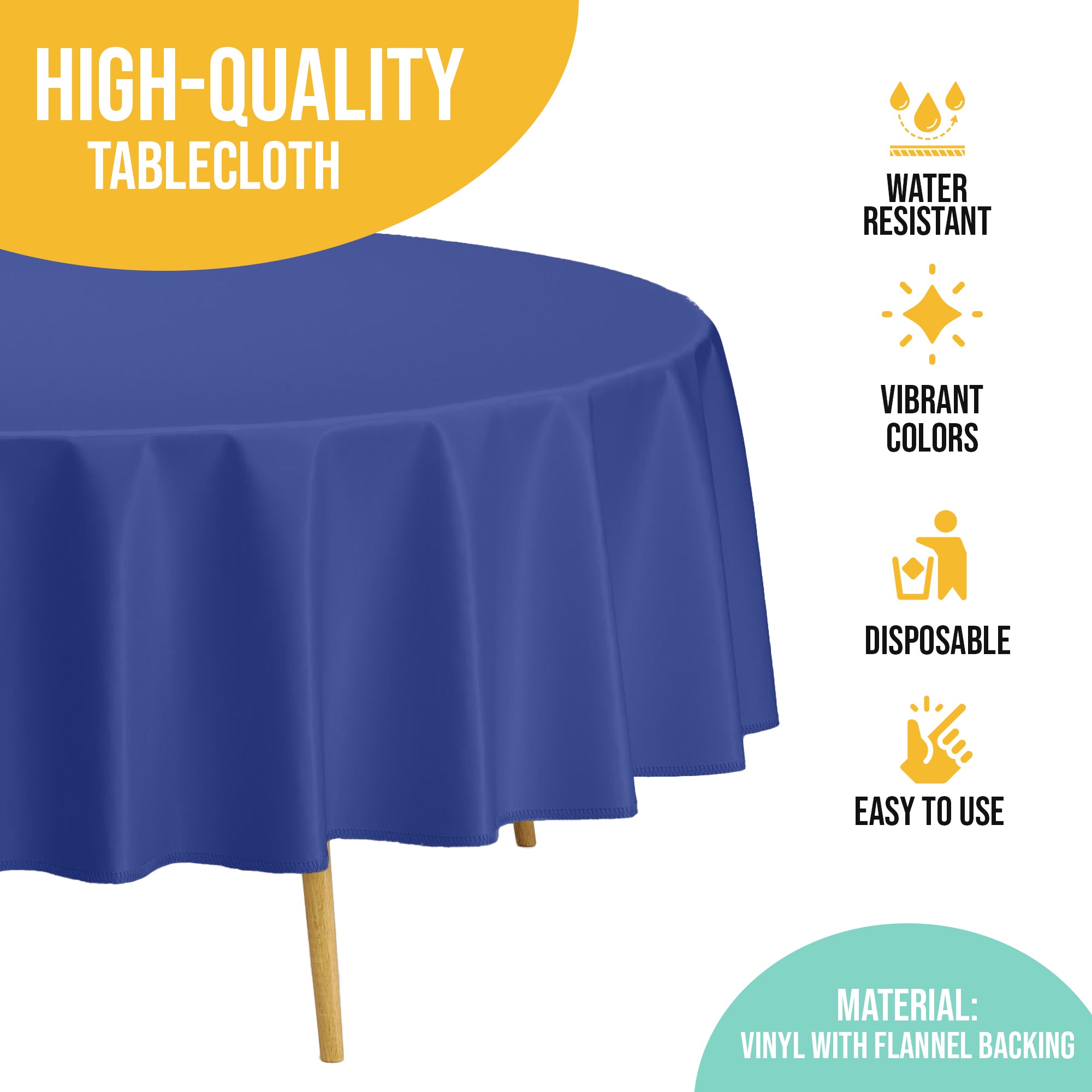 Dark Blue Flannel Backed Plastic Table Cover 70 in. Round