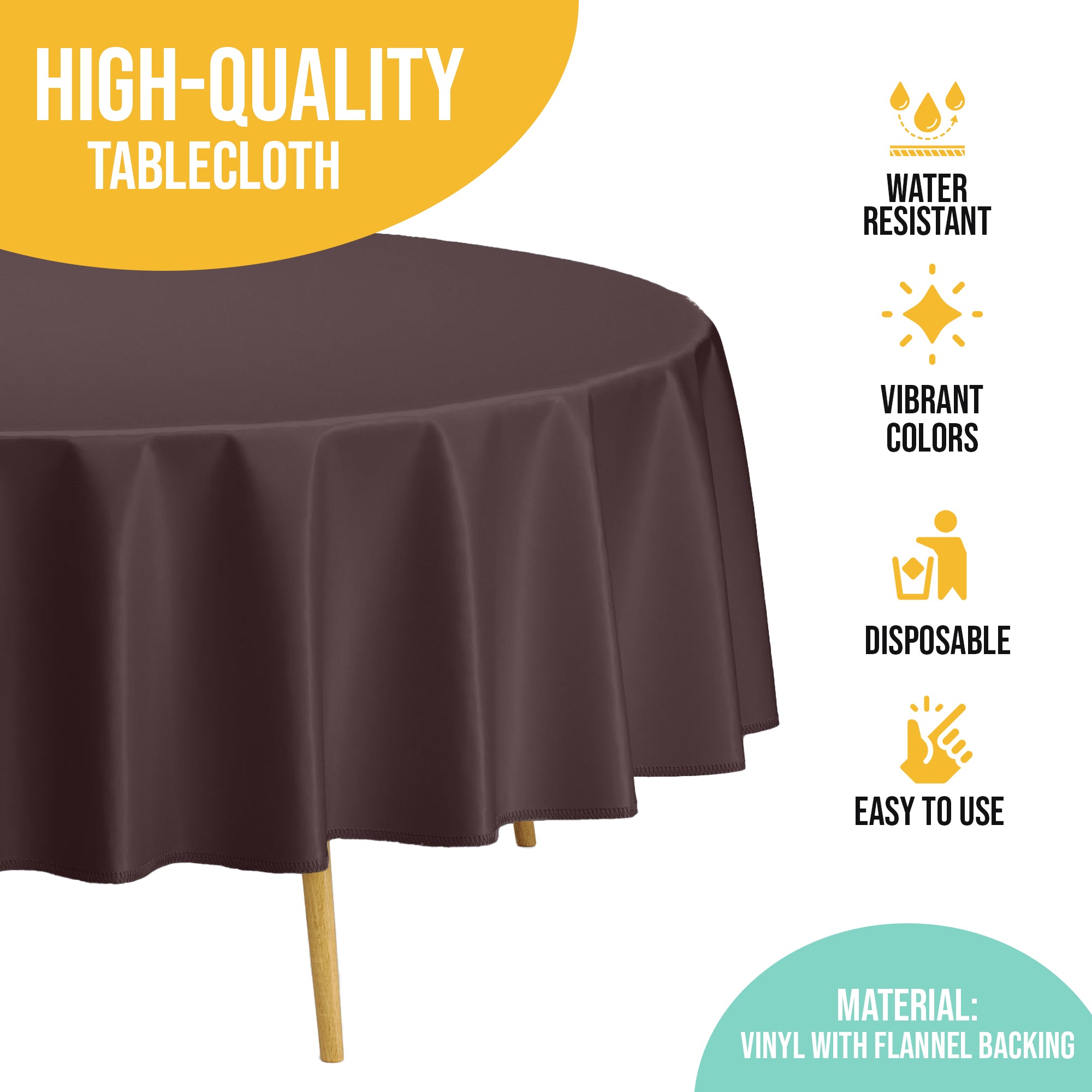 Brown Flannel Backed Plastic Table Cover 70 in. Round