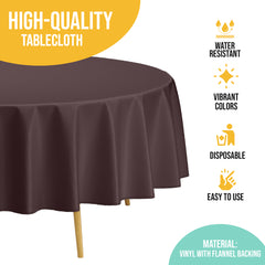 Brown Flannel Backed Plastic Table Cover 70 in. Round