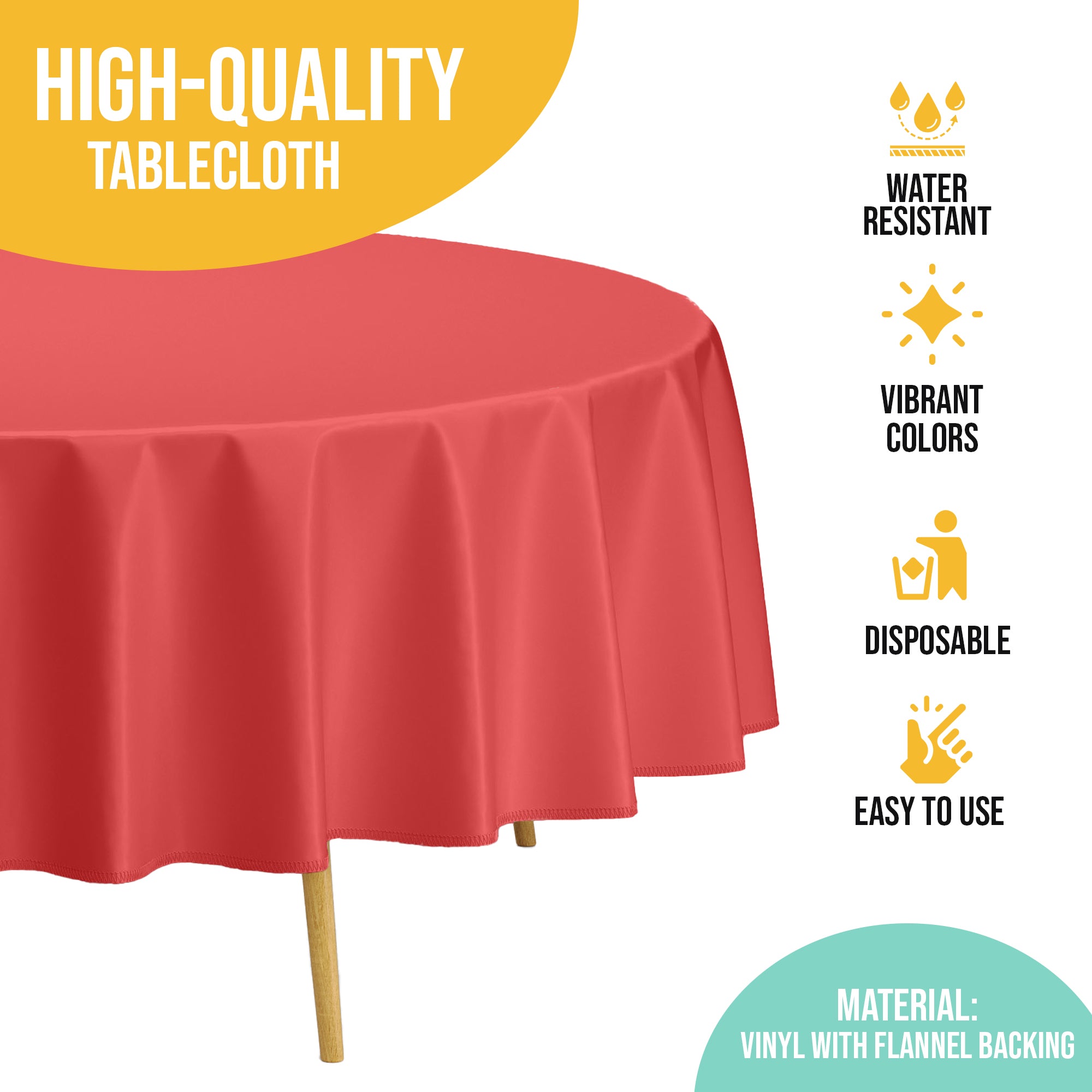 Red Flannel Backed Plastic Table Cover 70 in. Round