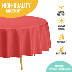 Red Flannel Backed Plastic Table Cover 70 in. Round