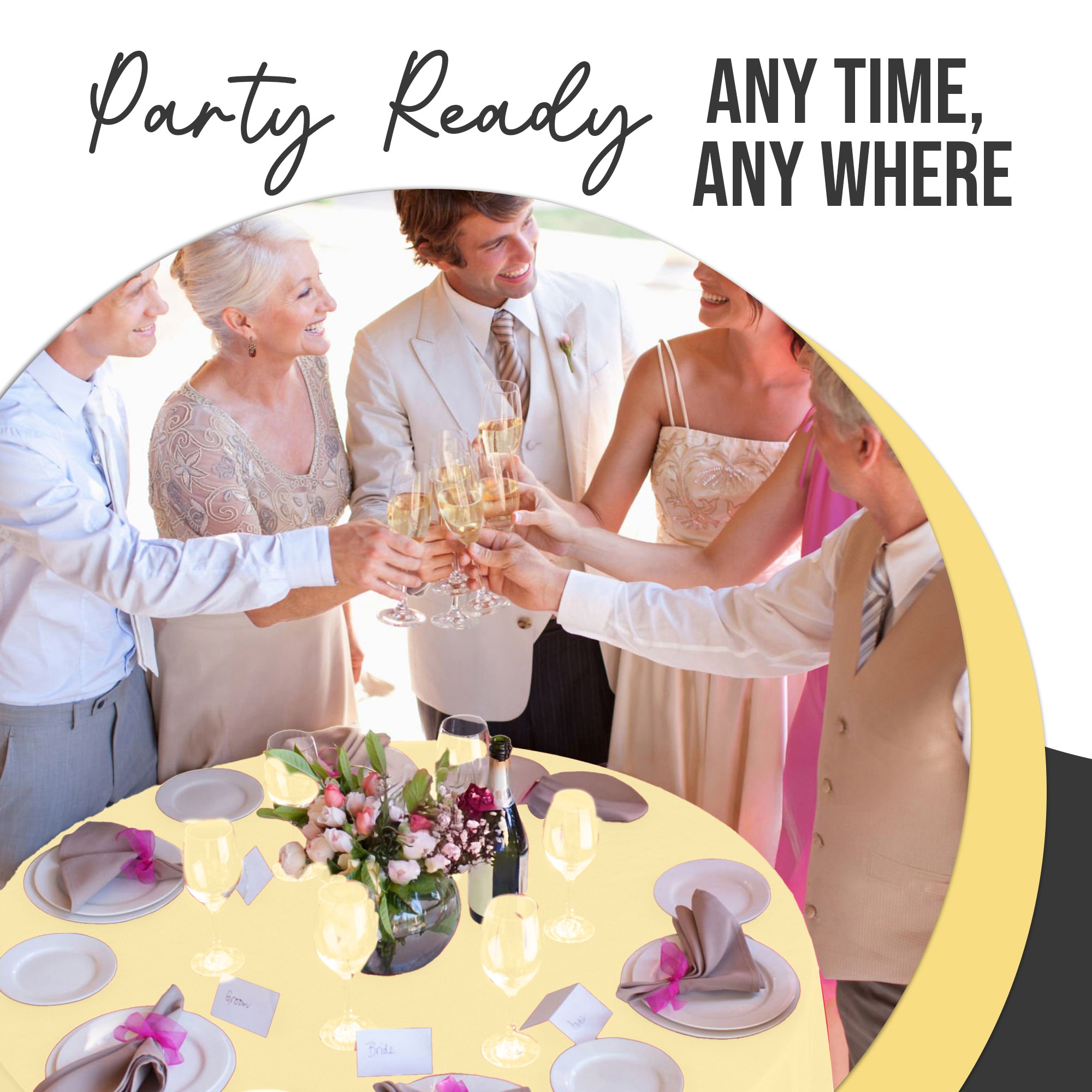 Premium Round Light Yellow Plastic Table Covers | 6 Pack | 84 in.