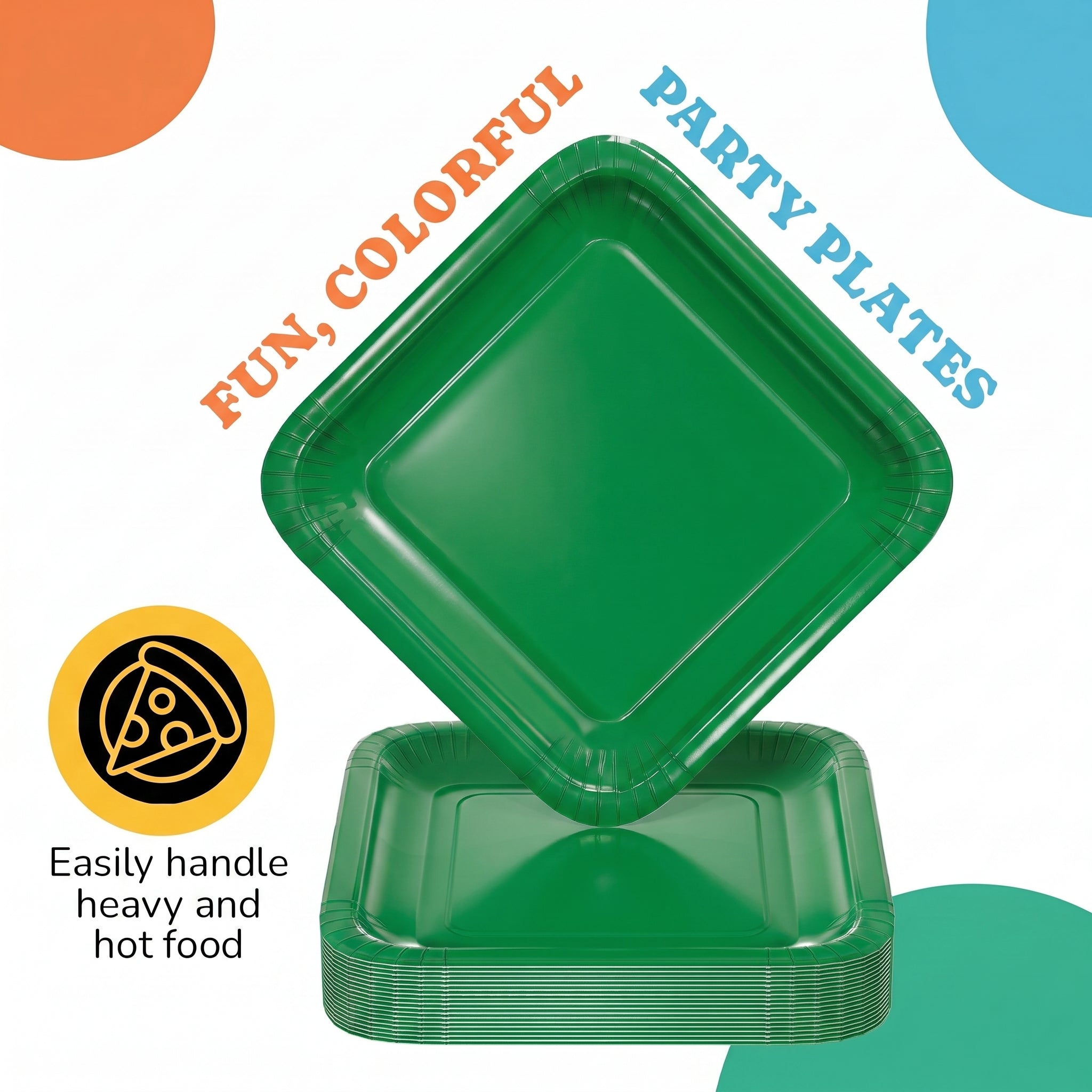 9 In. Emerald Green Square Paper Plates - 50 Ct.