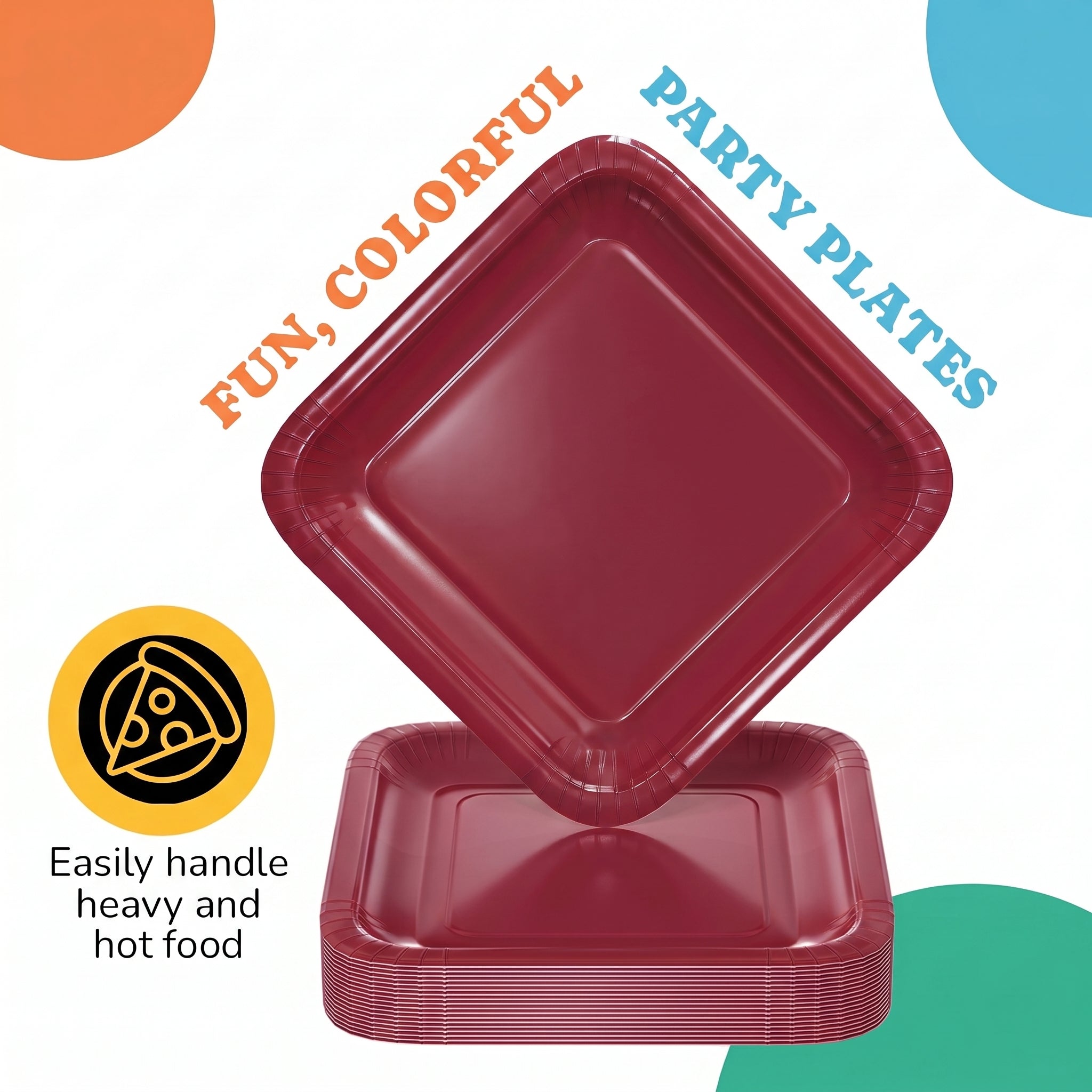 7 In. Burgundy Square Paper Plates - 20 Ct.
