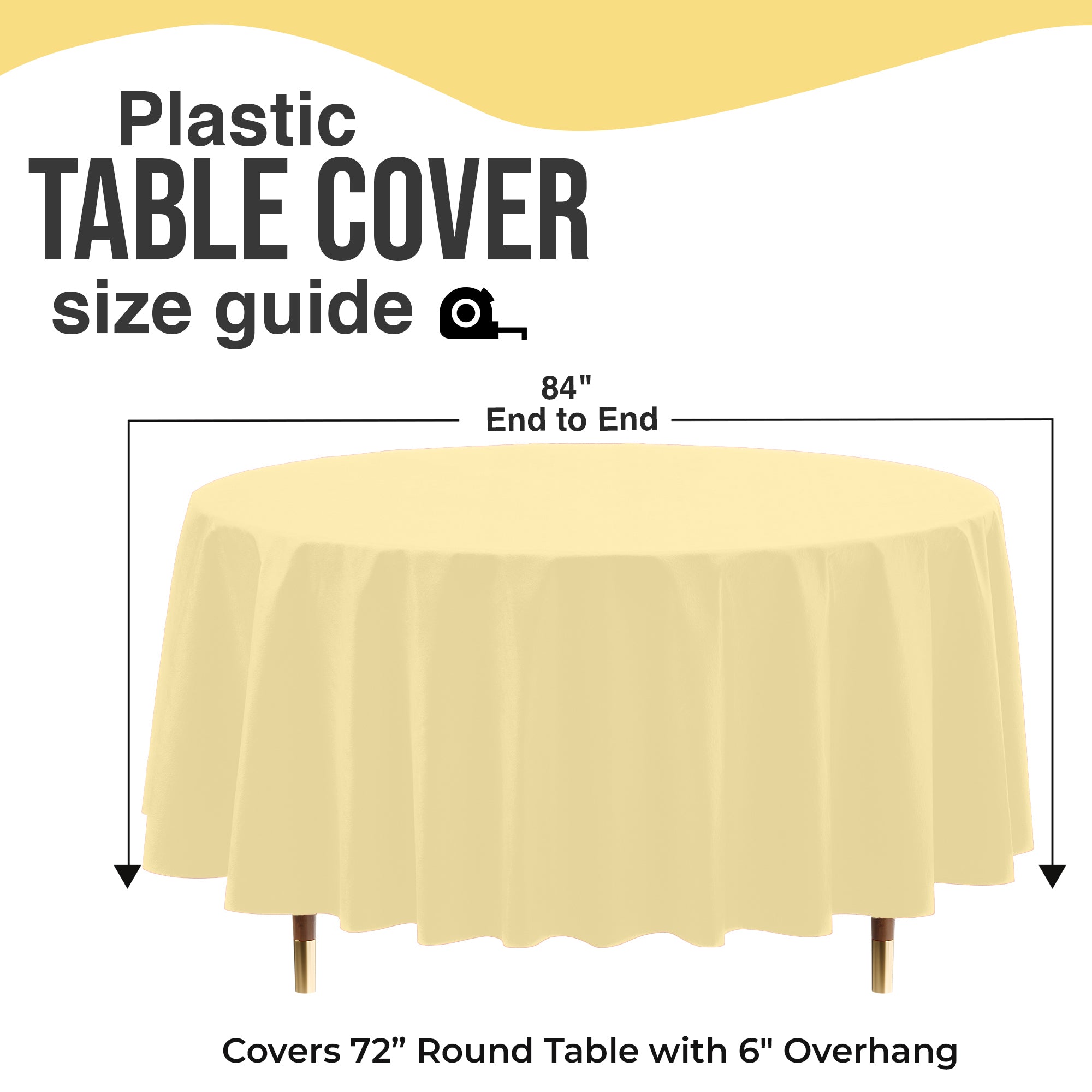 Premium Round Light Yellow Plastic Table Cover | 84 in. | Case of 96