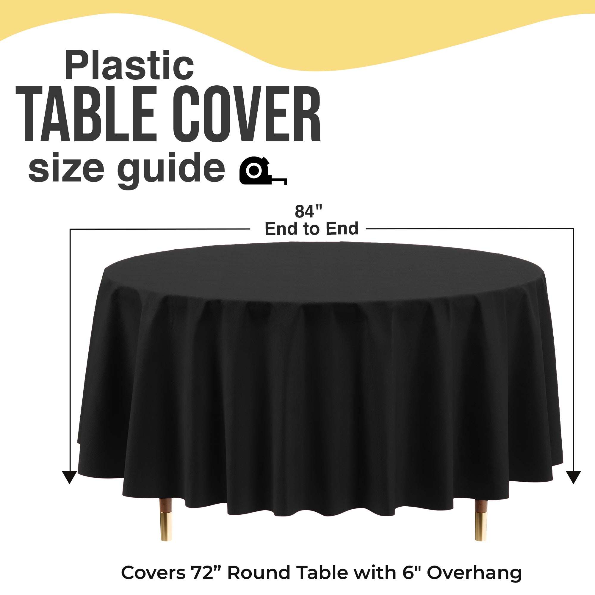 Premium Round Black Plastic Table Covers | 12 Pack | 84 in.