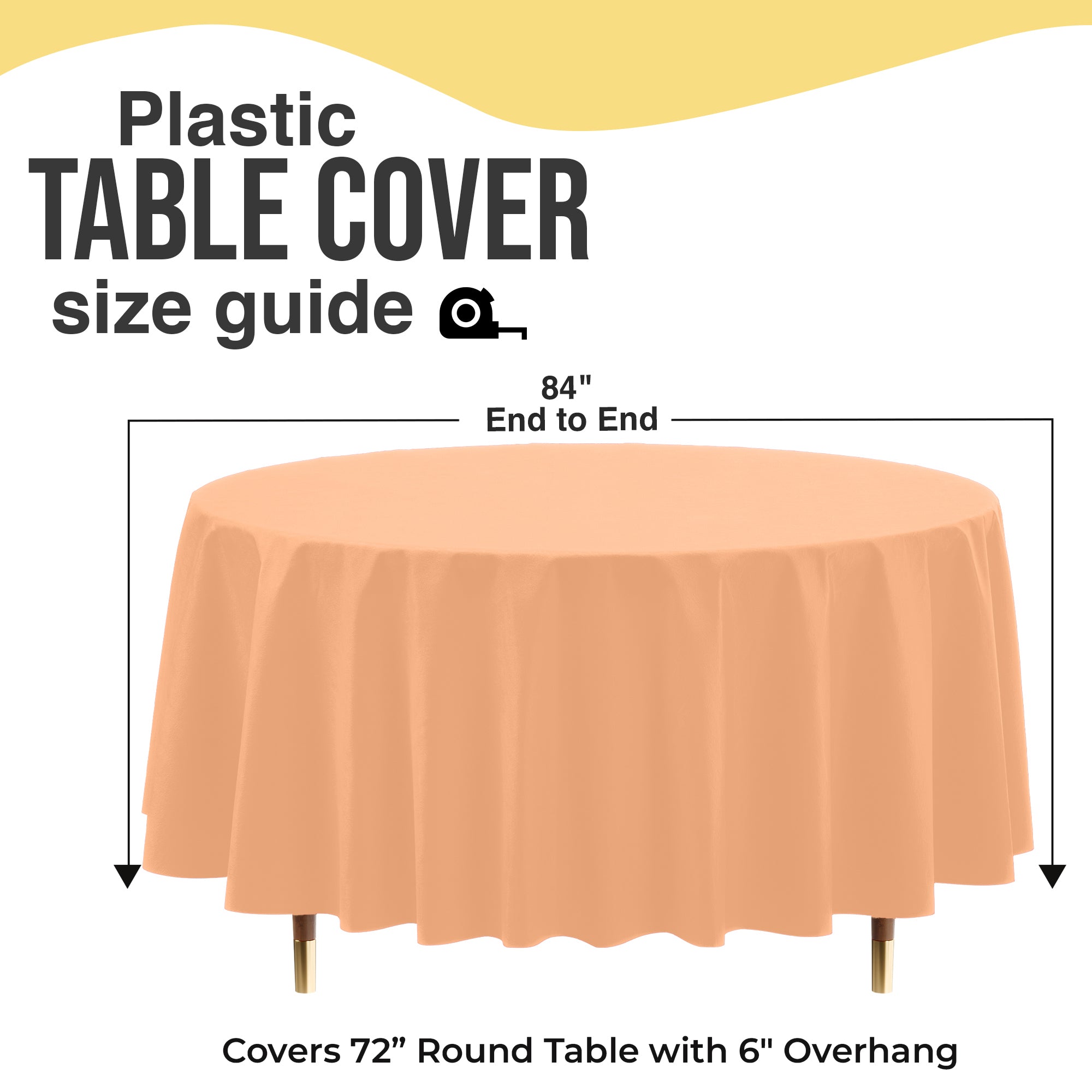 Premium Round Peach Plastic Table Covers | 12 Pack | 84 in.