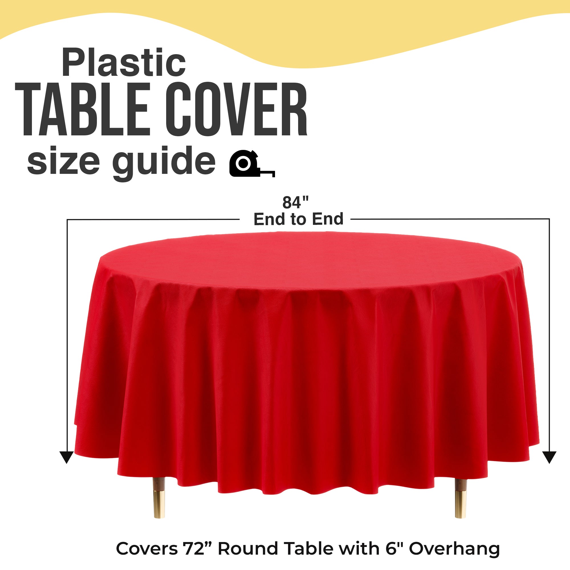 Premium Round Red Plastic Table Covers | 6 Pack | 84 in.