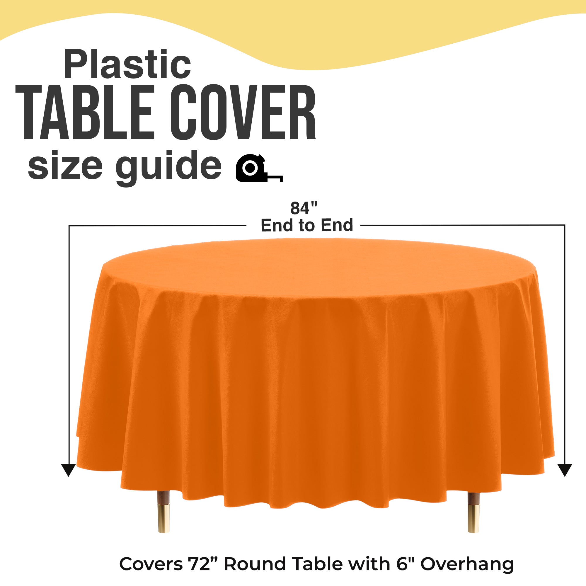 Premium Round Orange Plastic Table Covers | 12 Pack | 84 in.