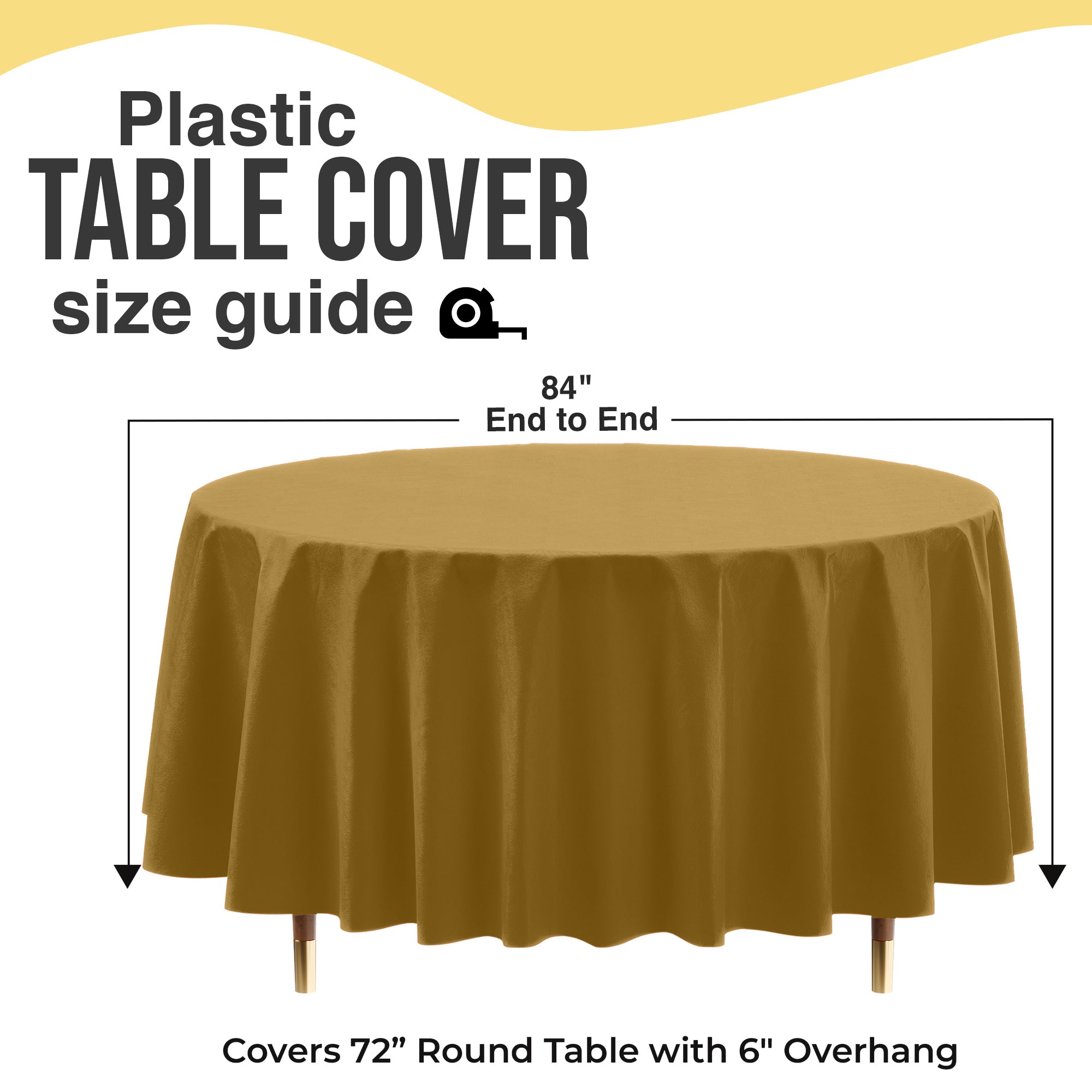 Premium Round Gold Plastic Table Cover | 84 in.