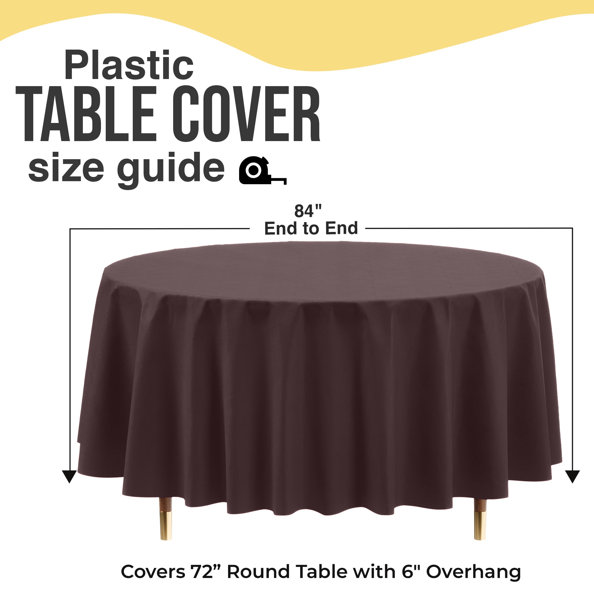 Premium Round Brown Plastic Table Covers | 12 Pack | 84 in.