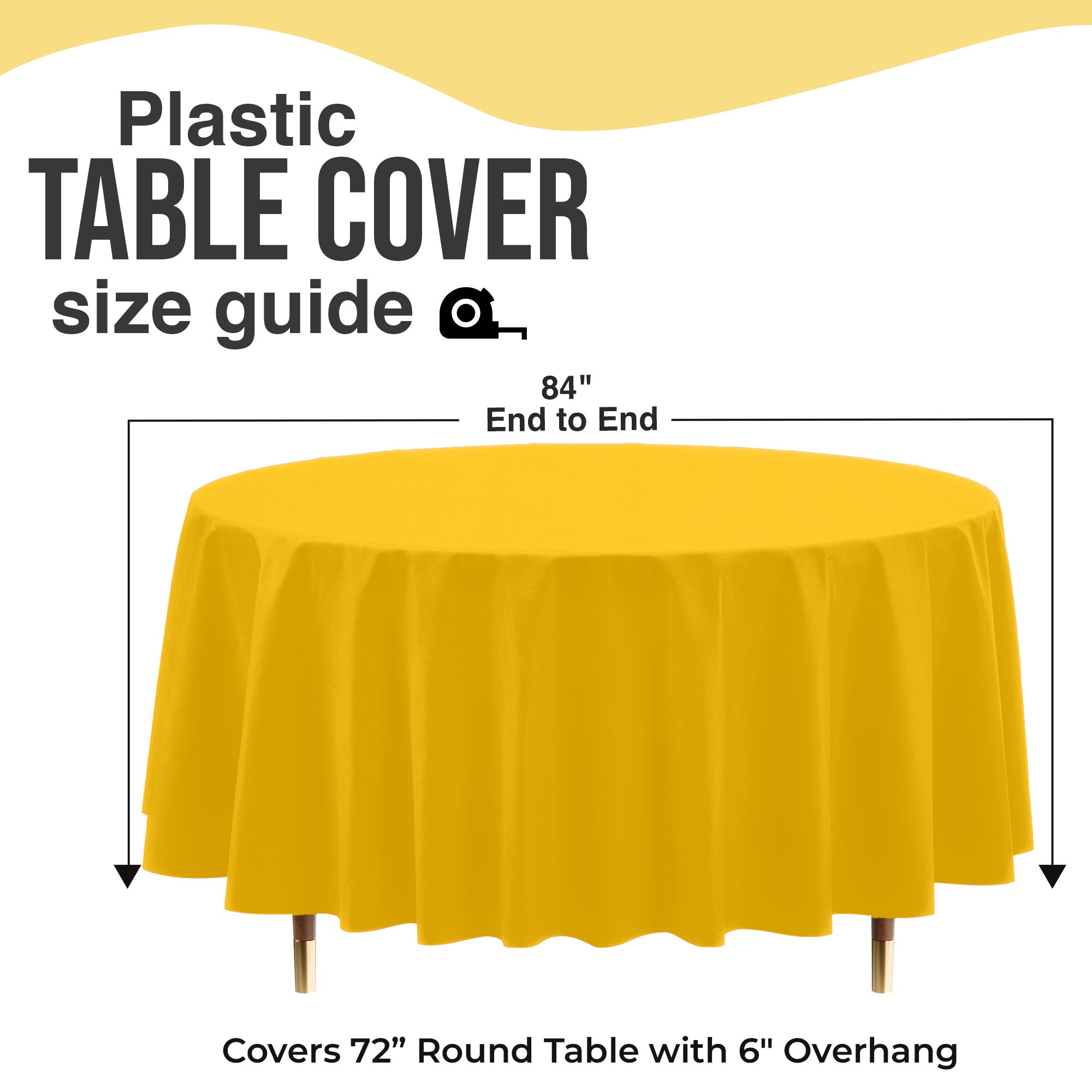 Premium Round Yellow Plastic Table Cover | 84 in. | Case of 96