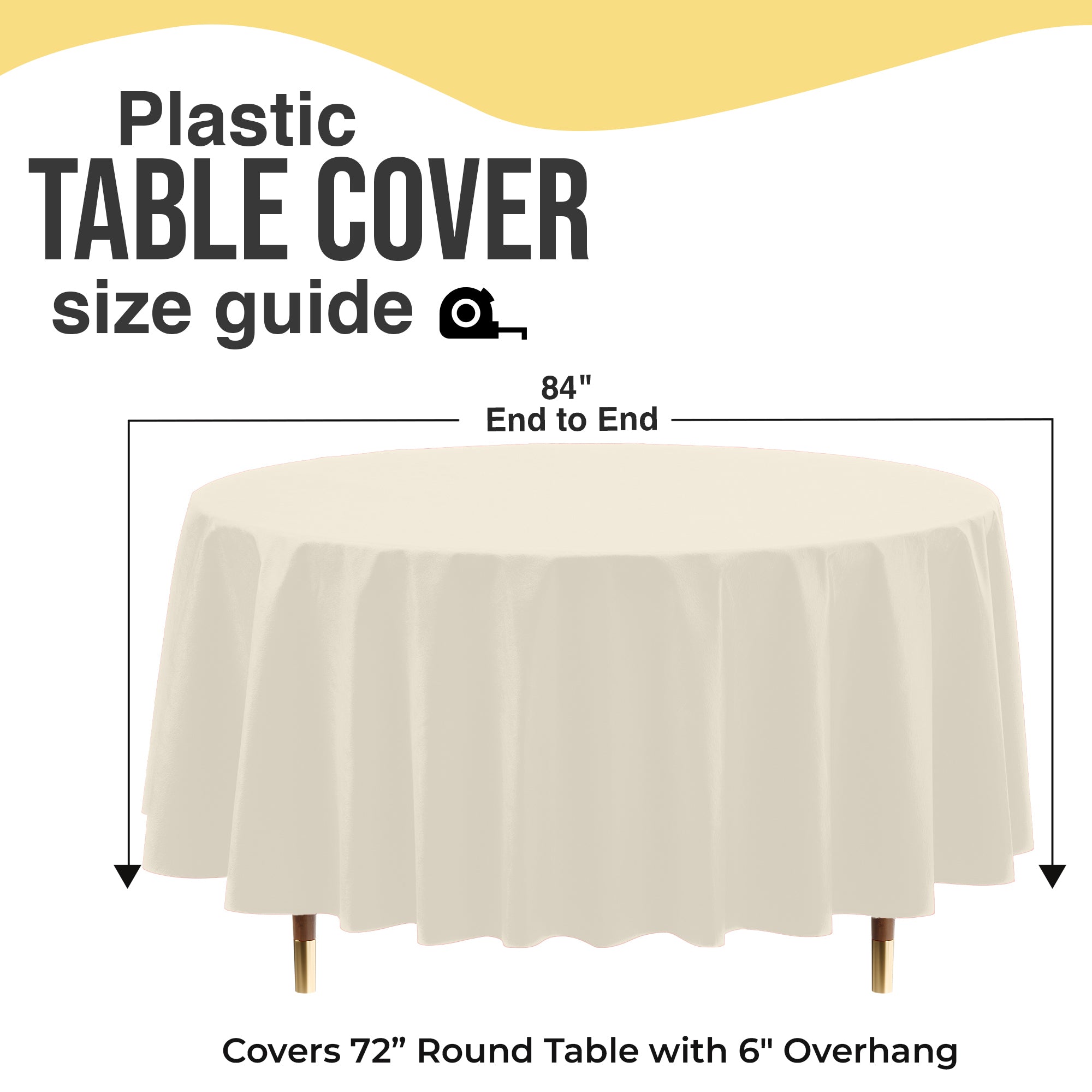 Premium Round Ivory Plastic Table Covers | 6 Pack | 84 in.