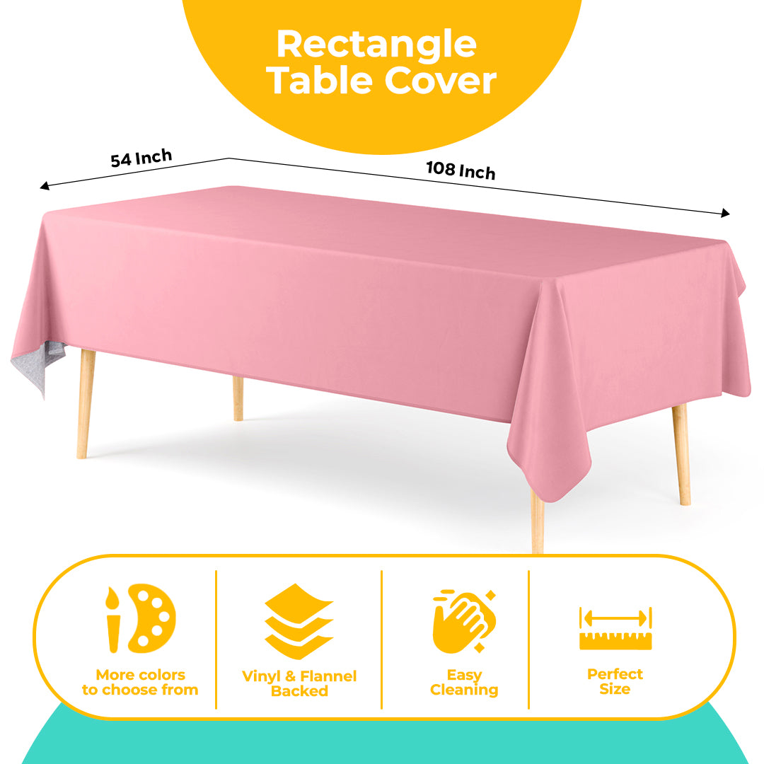 Pink Flannel Backed Plastic Table Cover  | 54 in. x 108 in.