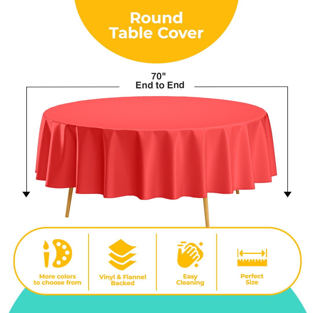 Red Flannel Backed Plastic Table Cover 70 in. Round