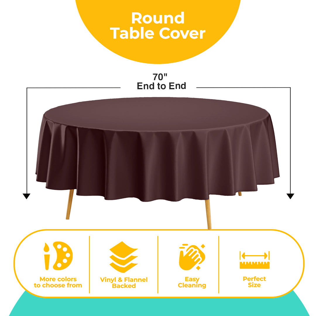 Brown Flannel Backed Plastic Table Cover 70 in. Round