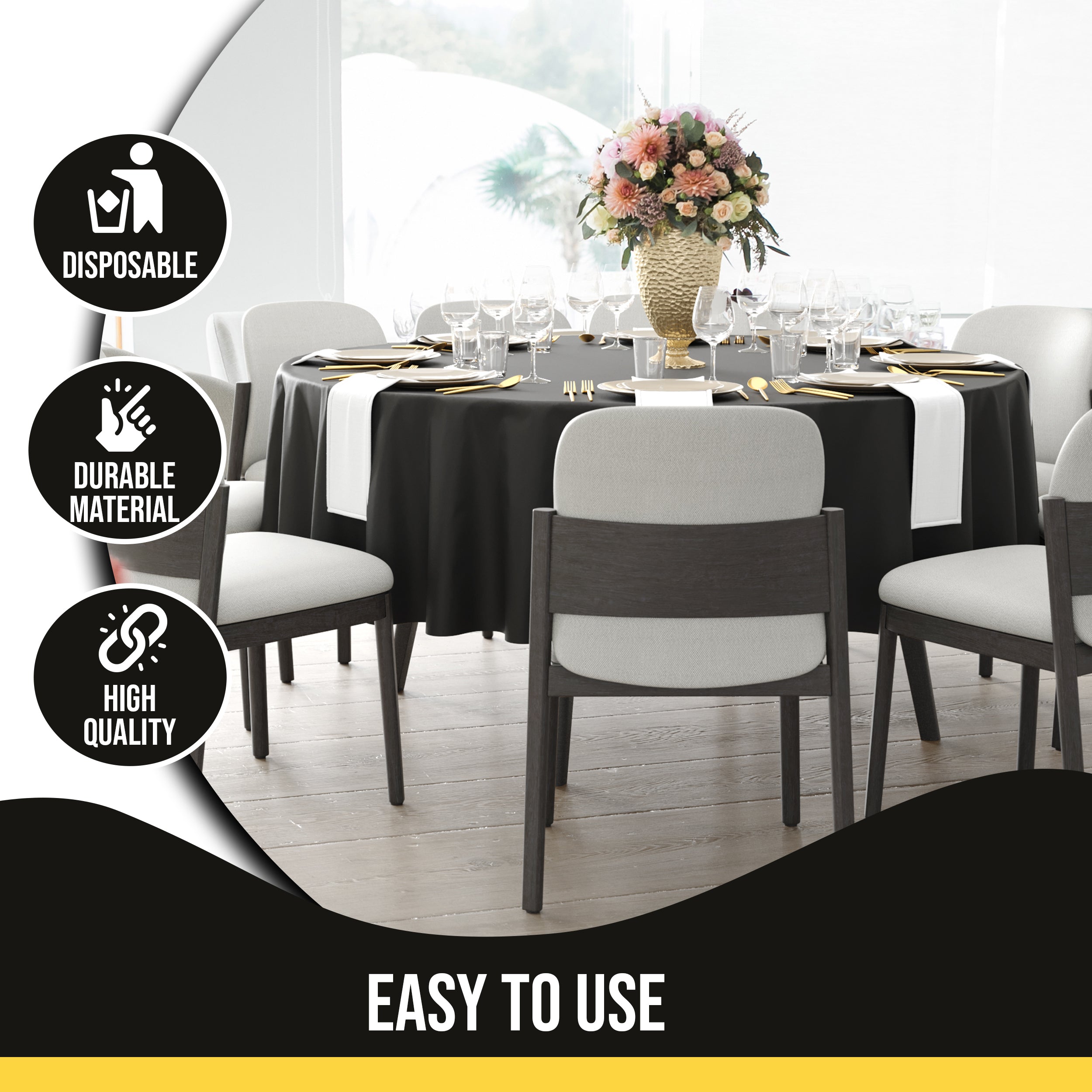 Premium 90" Round Black Table Cover