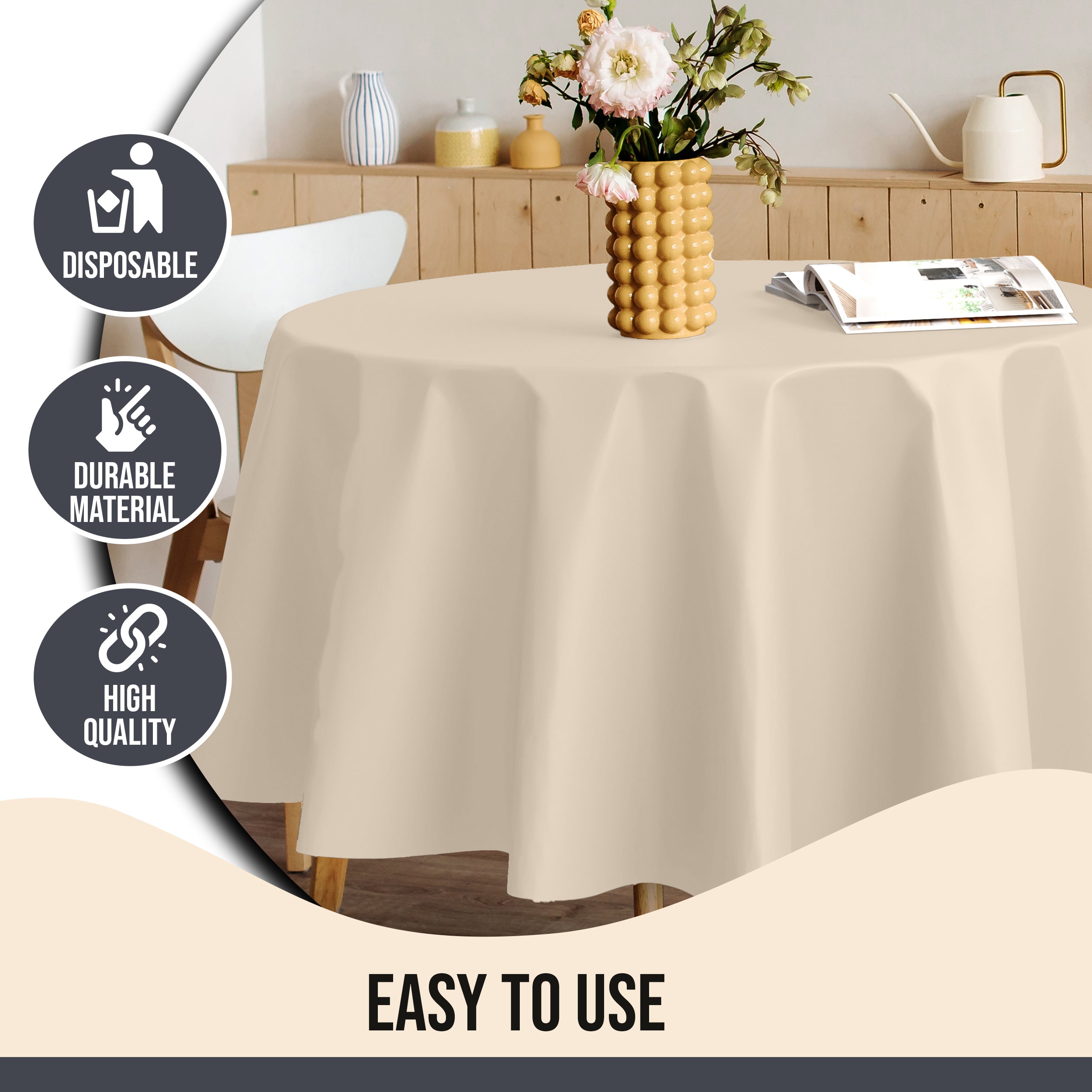 Premium 70" Round Ivory Table Cover