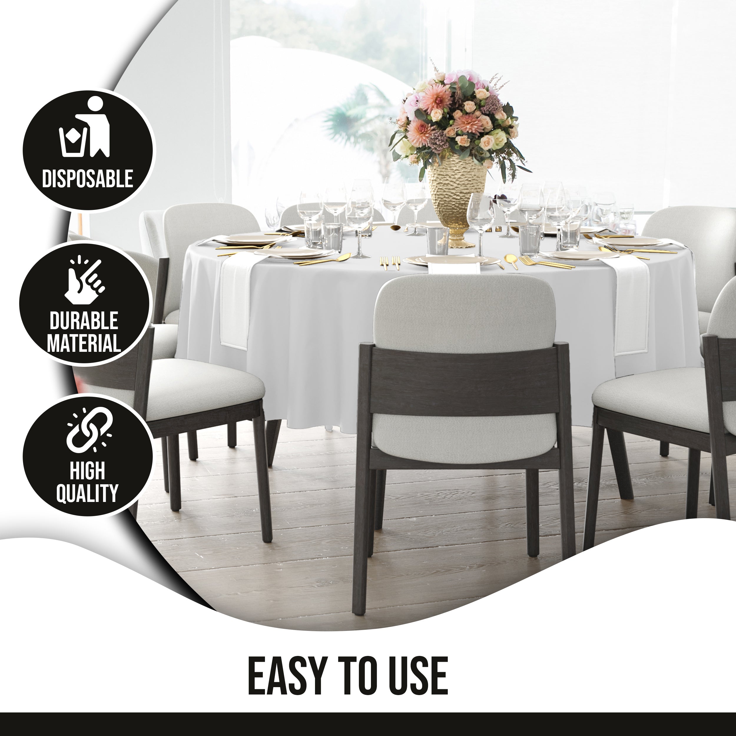 Premium 90" Round White Table Cover