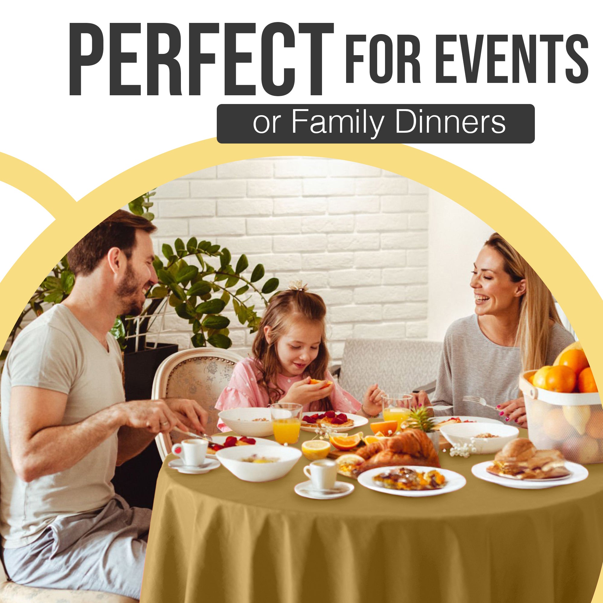 Premium Round Gold Plastic Table Cover | 84 in.