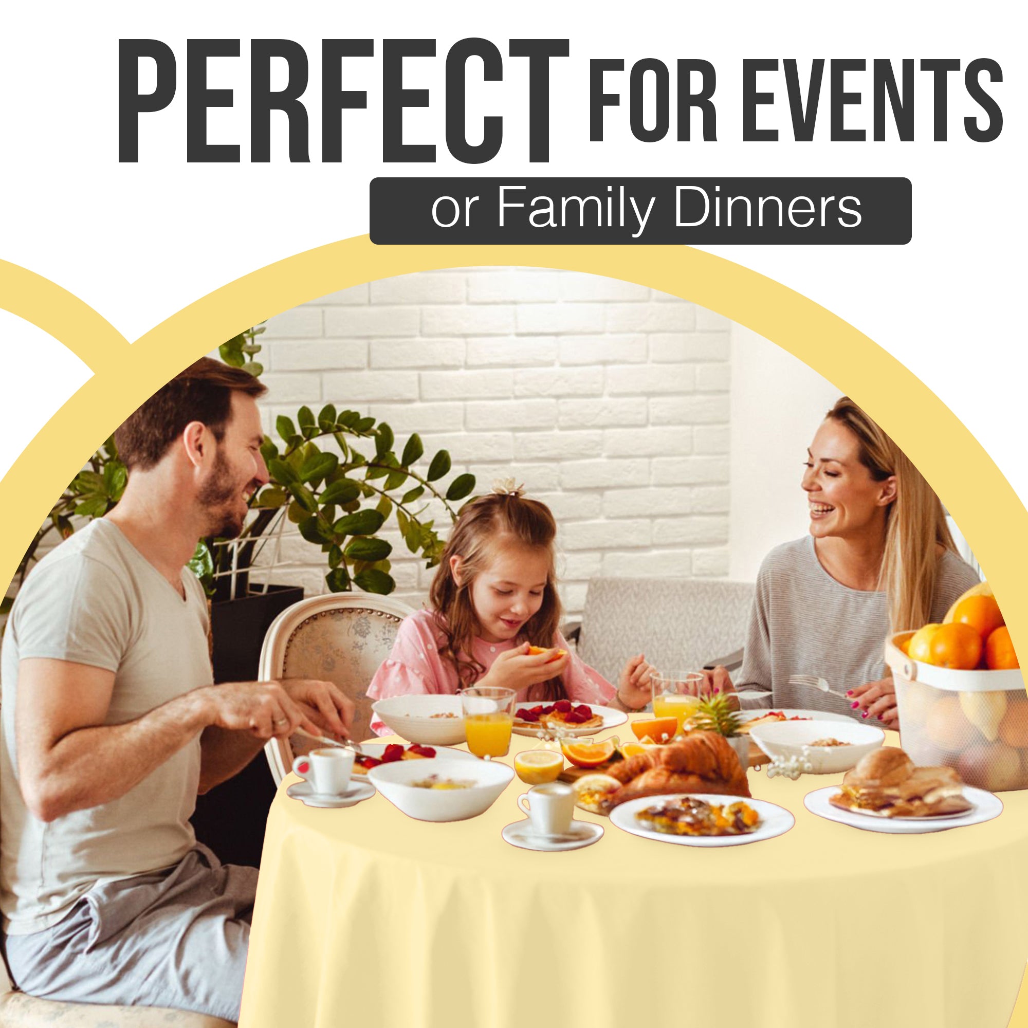 Premium Round Light Yellow Plastic Table Covers | 6 Pack | 84 in.