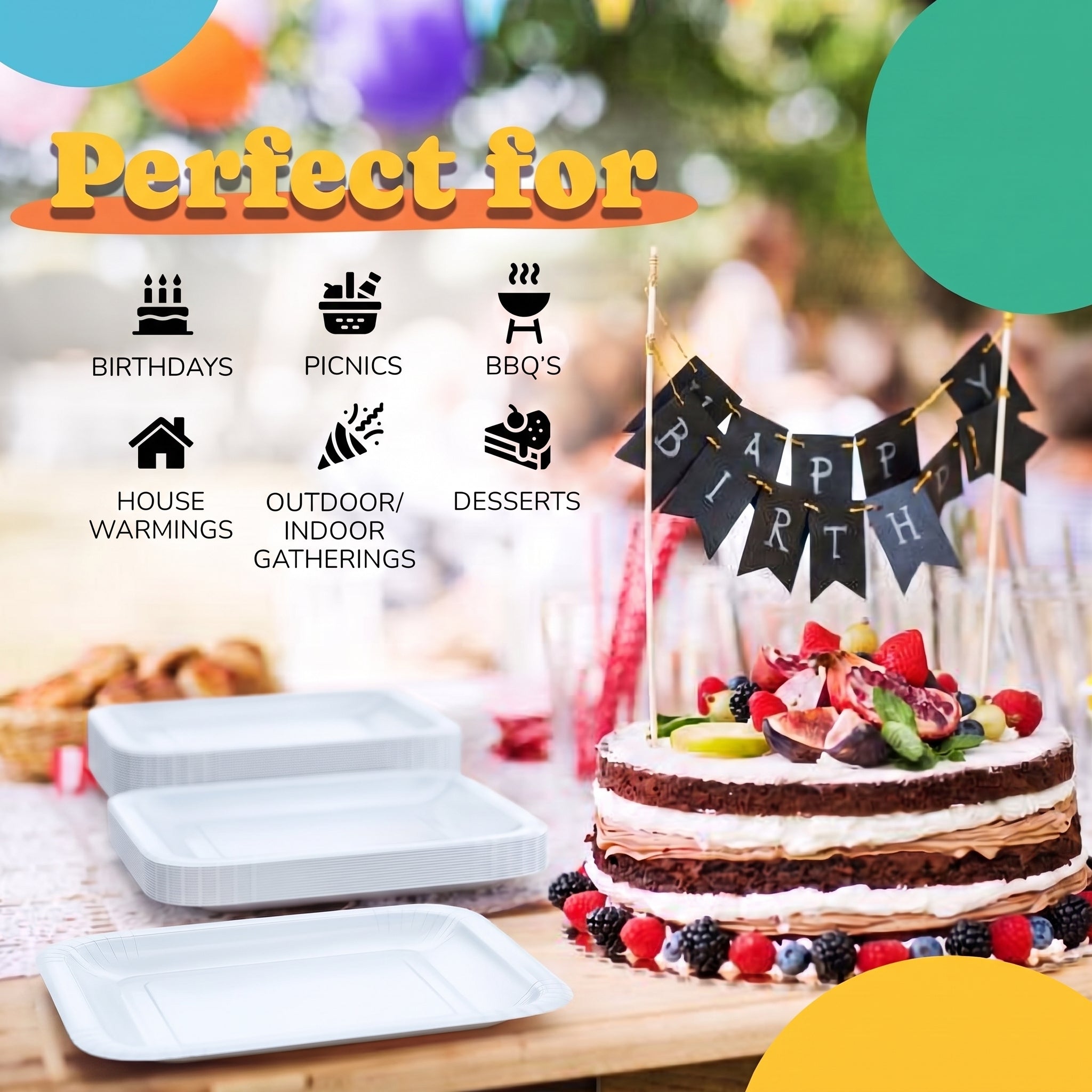 7 In. White Square Paper Plates - 50 Ct.