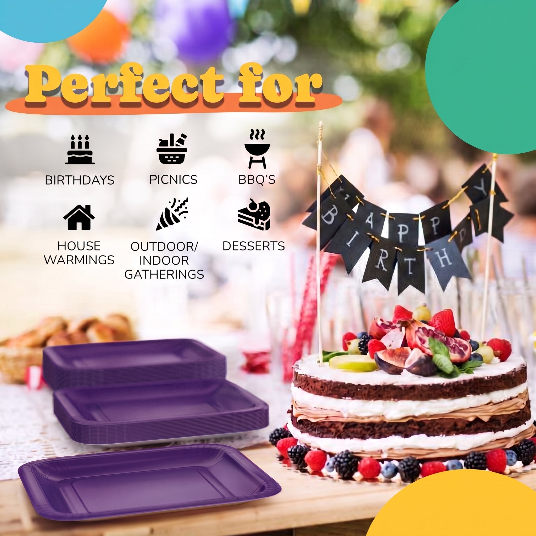 7 In. Purple Square Paper Plates - 20 Ct.