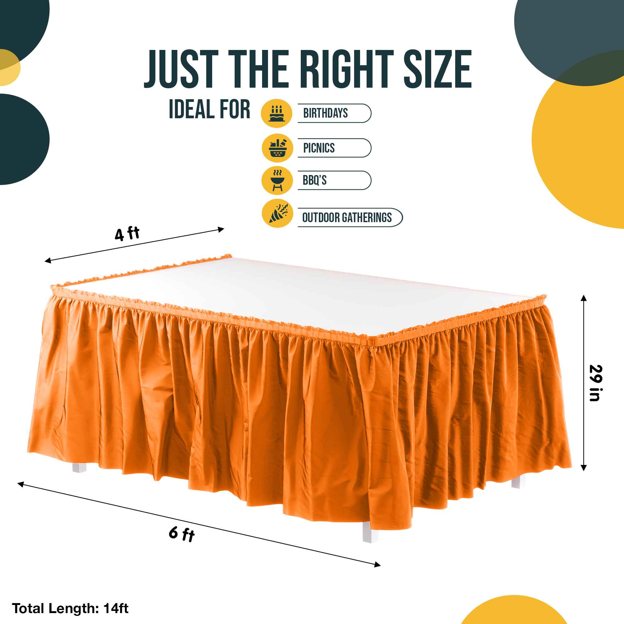 Orange Plastic Table Skirt | 6 Pack
