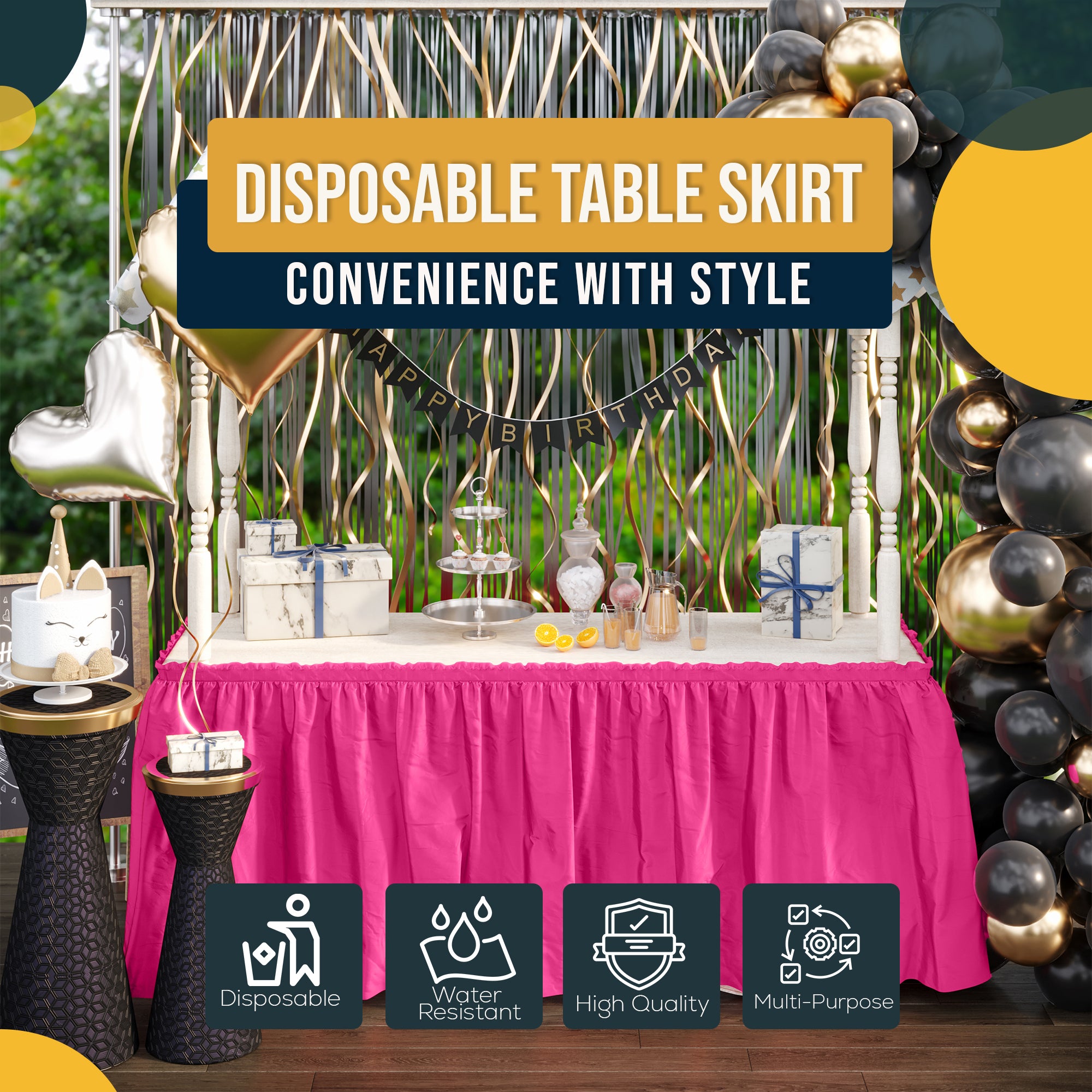 Cerise Plastic Table Skirt | 14 ft. x 29 in.