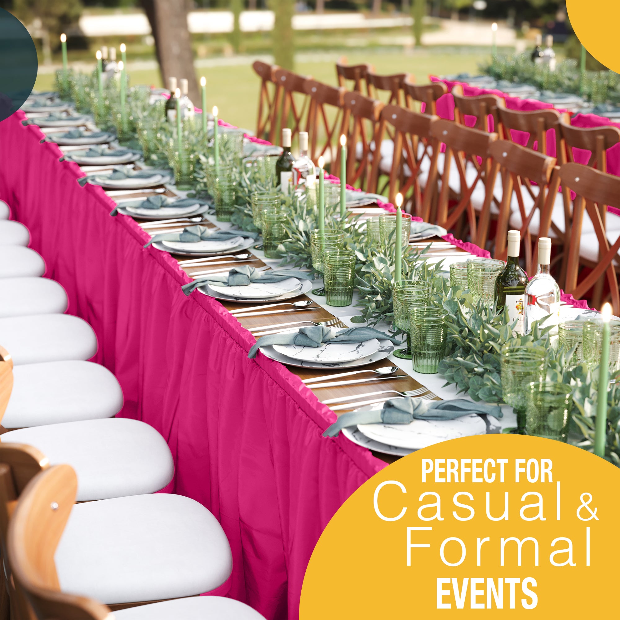 Cerise Plastic Table Skirt | 14 ft. x 29 in.