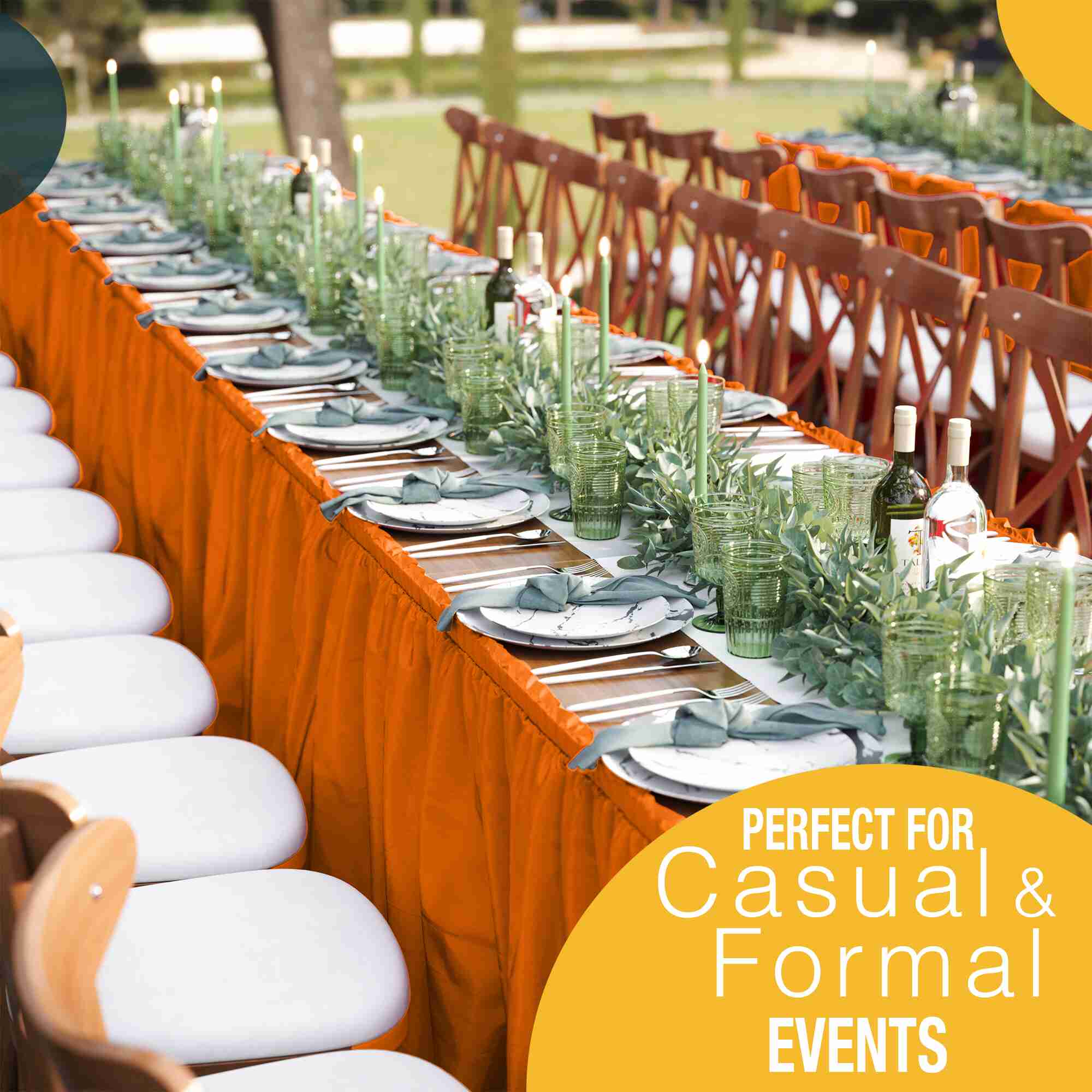 Orange Plastic Table Skirt | 6 Pack