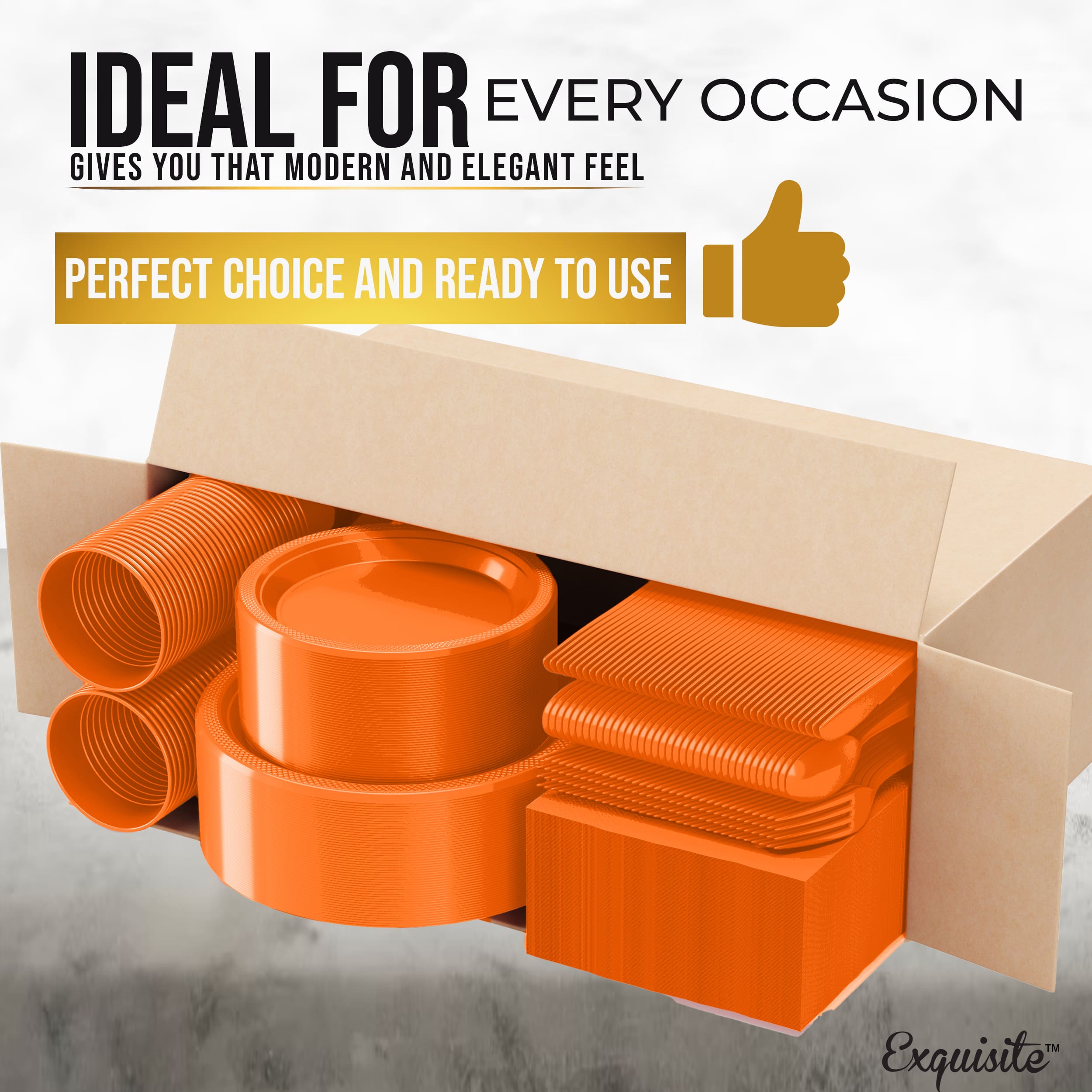 350 Pcs Orange Plastic Disposable Tableware Set