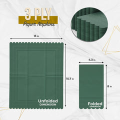 3 Ply Cypress Green Scalloped Napkins - 20 Ct.