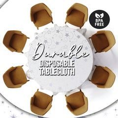 84 in. Round Silver Star Printed Plastic Table Cover