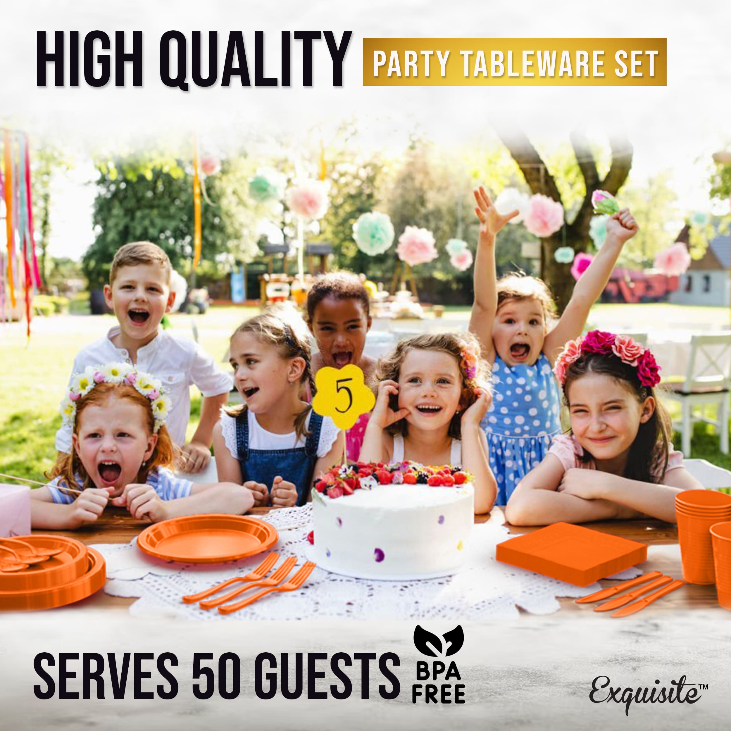 350 Pcs Orange Plastic Disposable Tableware Set