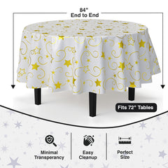 Round Gold Star Printed Plastic Table Covers | 6 Pack | 84 in.