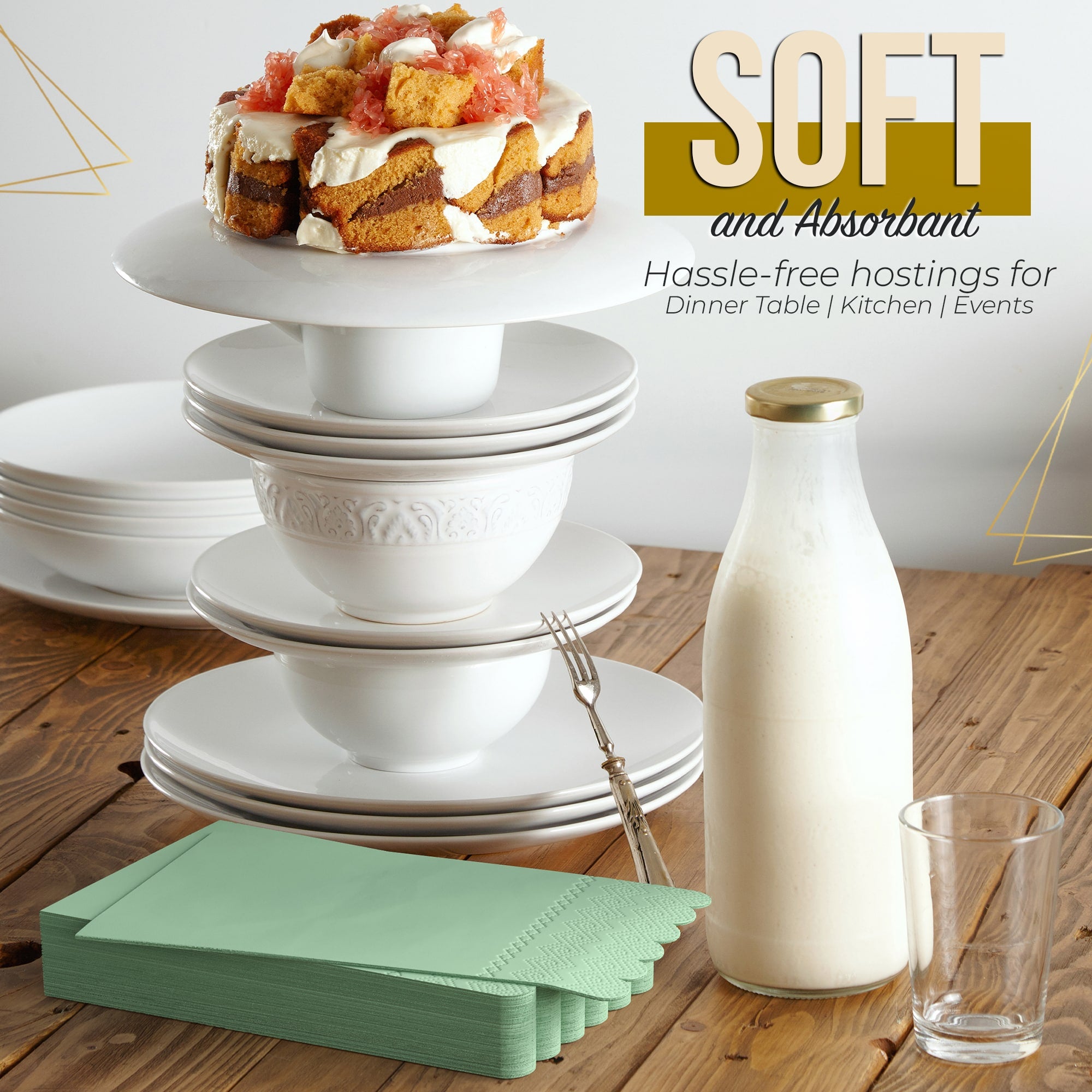 3 Ply Pistachio Green Scalloped Napkins - 20 Ct.