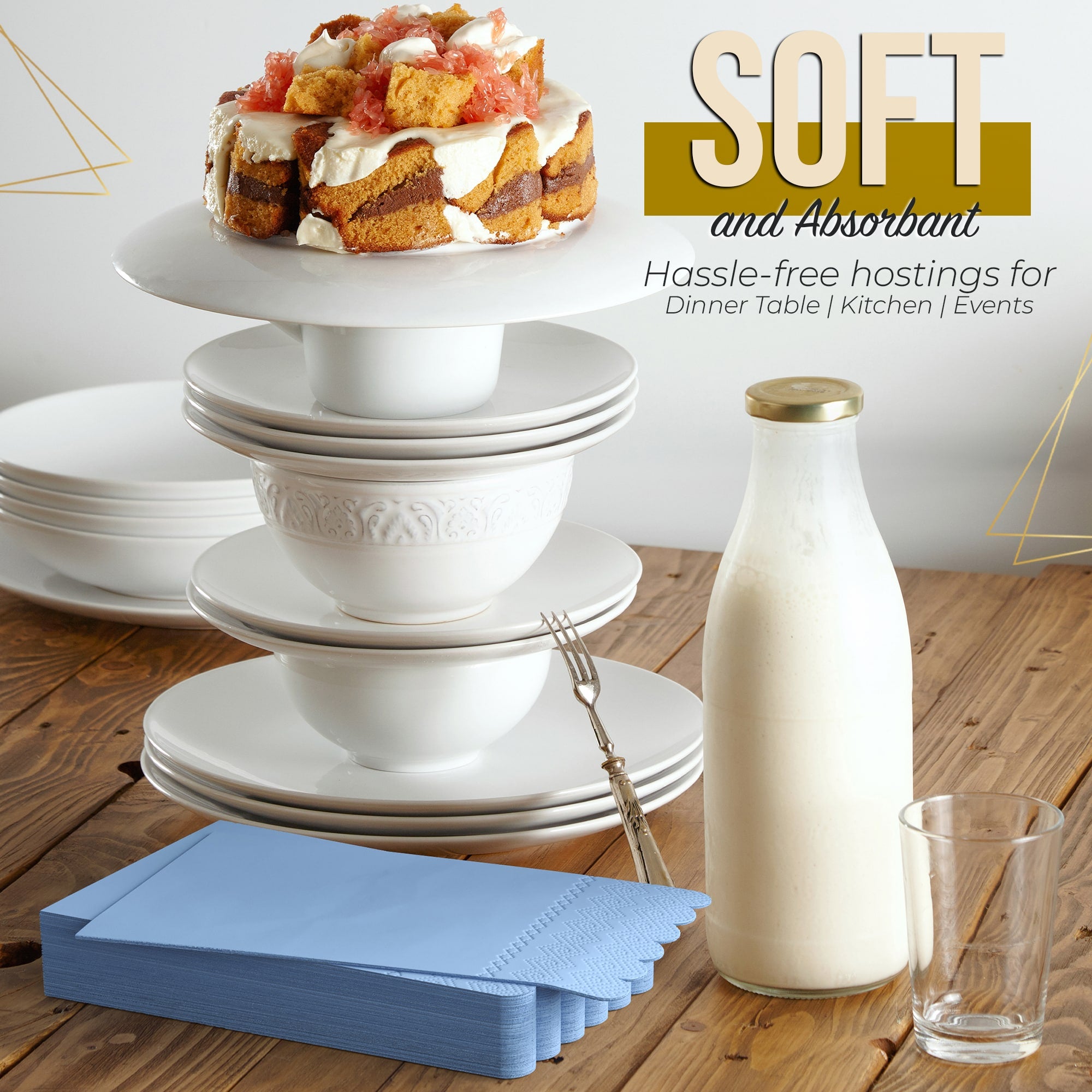 3 Ply Sky Blue Scalloped Napkins - 20 Ct.