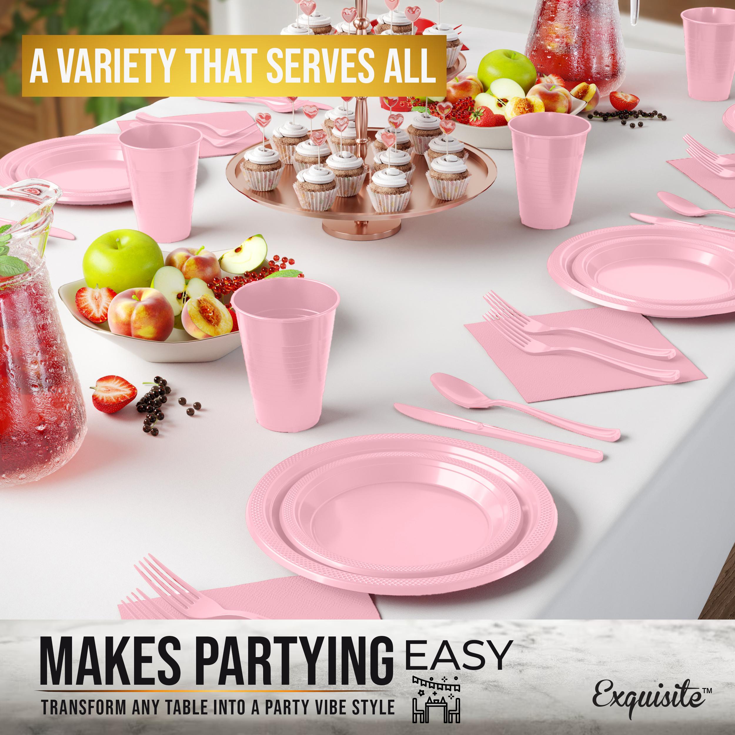 182 Pcs Pink Plastic Dinnerware Set | Setting for 26