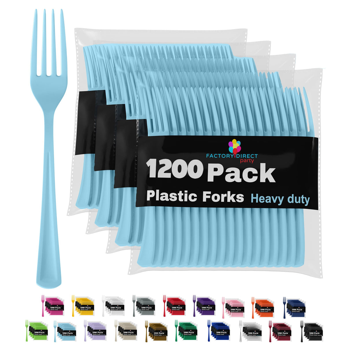Heavy Duty Light Blue Plastic Forks - 7.5 in. | Case of 1200
