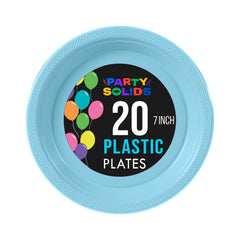 7 In. Light Blue Plastic Plates - 20 Ct.