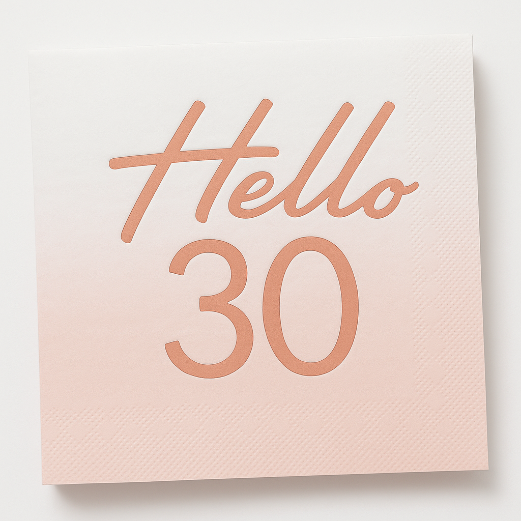 Blush Rose Gold "Hello 30" Birthday Luncheon Napkins, 16-Count