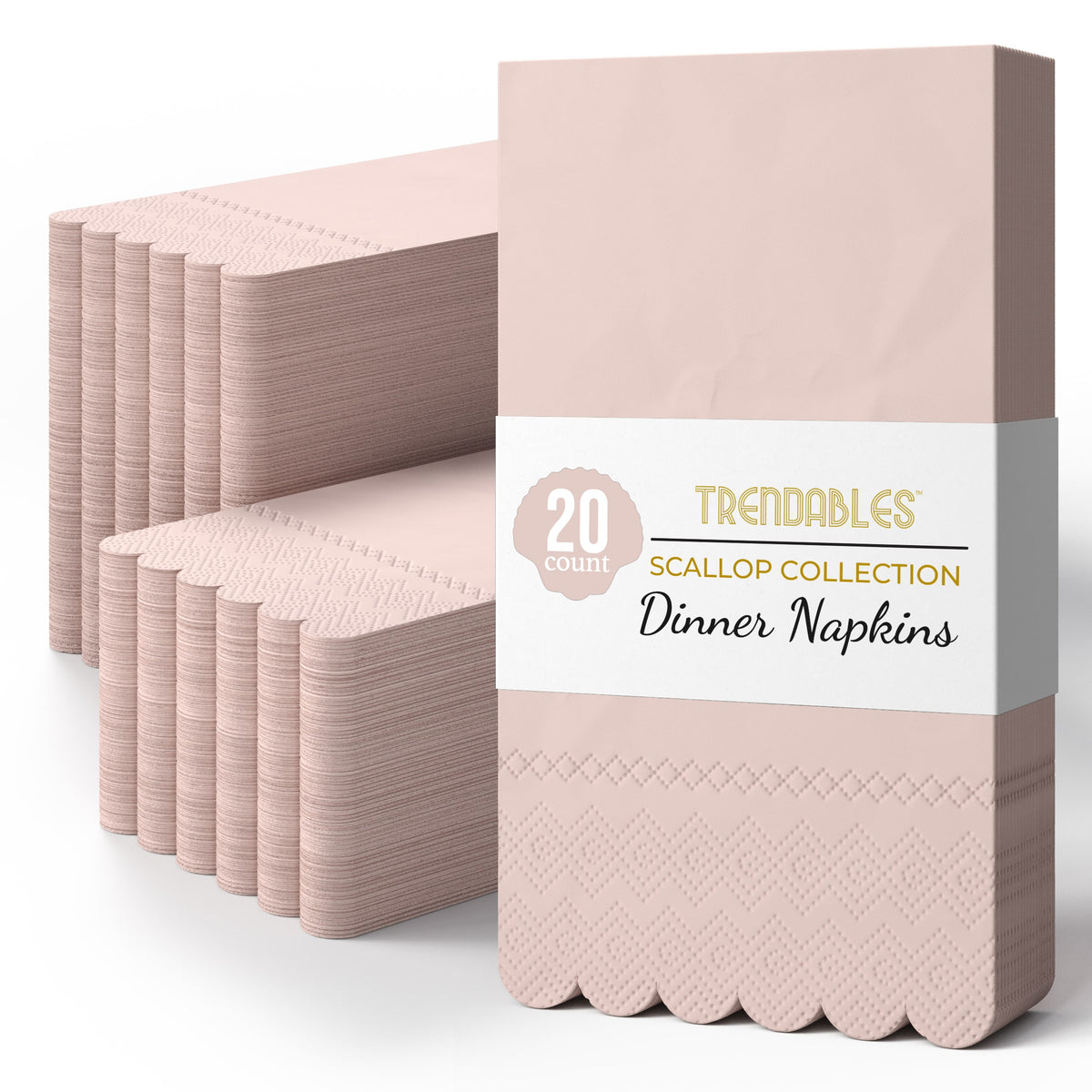 3 Ply Pink Peach Scalloped Napkins - 20 Ct.