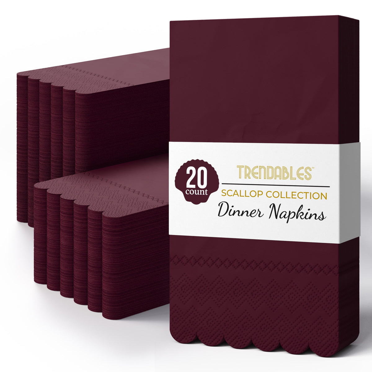 3 Ply Wine Berry Scalloped Napkins - 20 Ct.