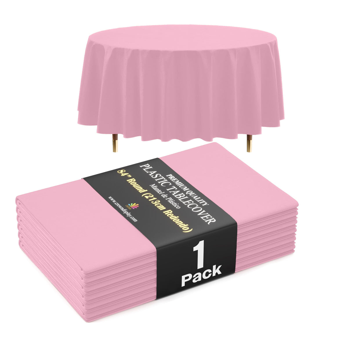 120 In. Premium Round Pink Plastic Table Cover