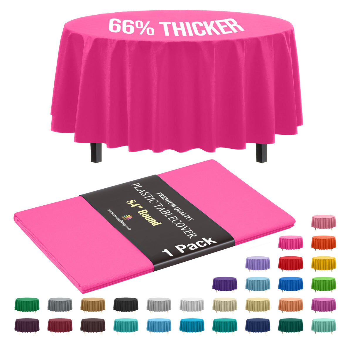 Premium Round Cerise Plastic Table Cover | 84 in.